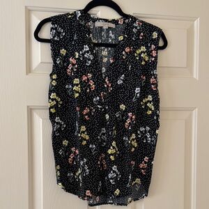 LOFT Black Sleeveless Blouse with Floral Print
